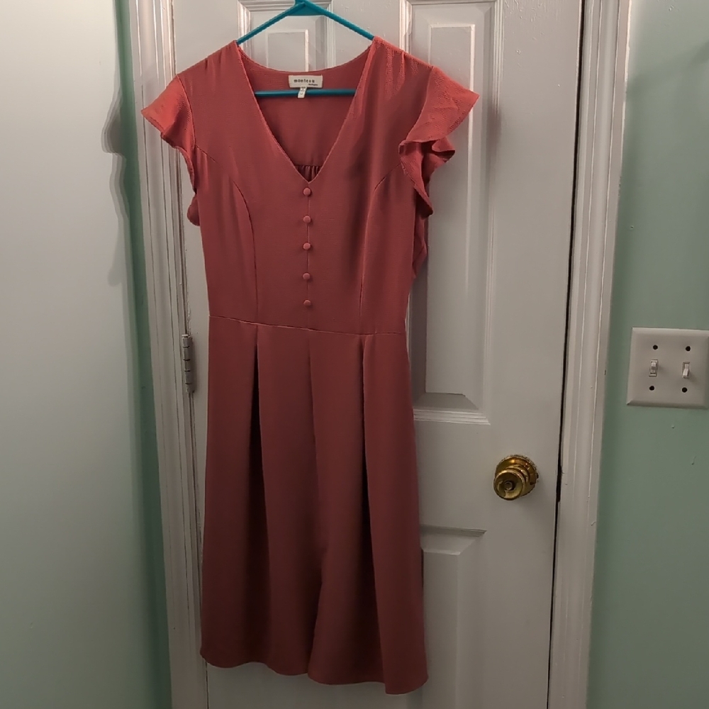 Monteau Pink Midi Dress with Button Accents